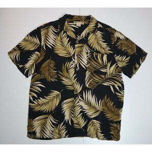 MEN'S BLACK & BEIGE PALM HAWAIIAN PRINT SHORT SLEEVE BUTTON-UP - MONTEGO JOE - L